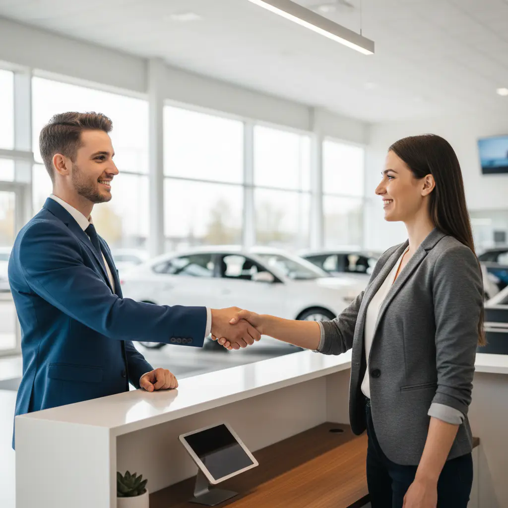 Équipe Carrick Ridge accueillant un client au showroom de Bordeaux